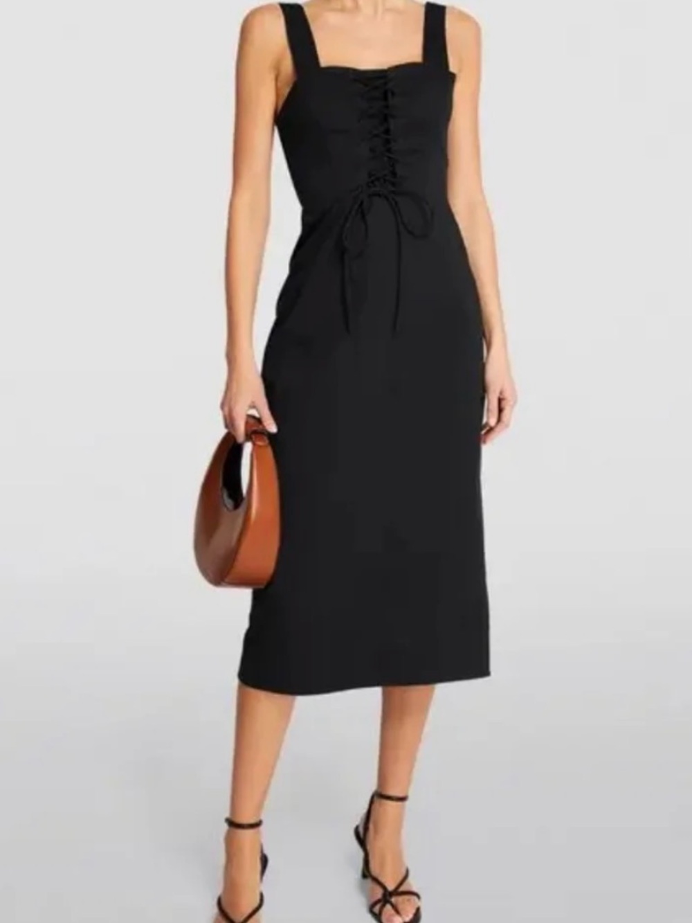 STAUD Sutton Lace Up black Midi Dress size 6